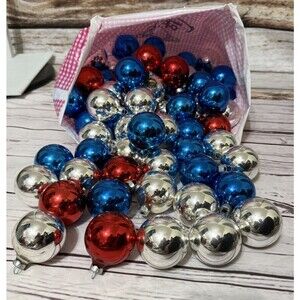 Vintage Christmas Ornaments Lot of 50+ Glass Blue & Red Patriotic